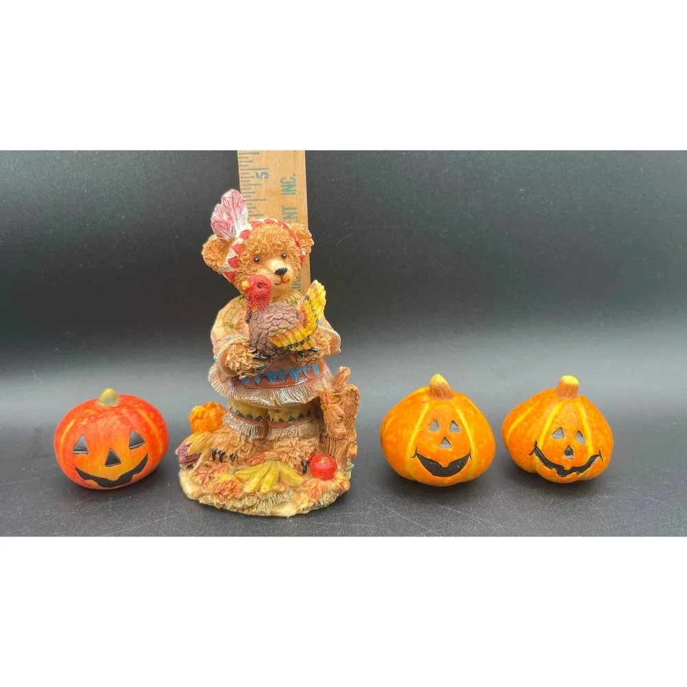 4 pc K's Collection Thanksgiving Teddy Bear Turkey Jack-O-Lanterns Autumn Fall